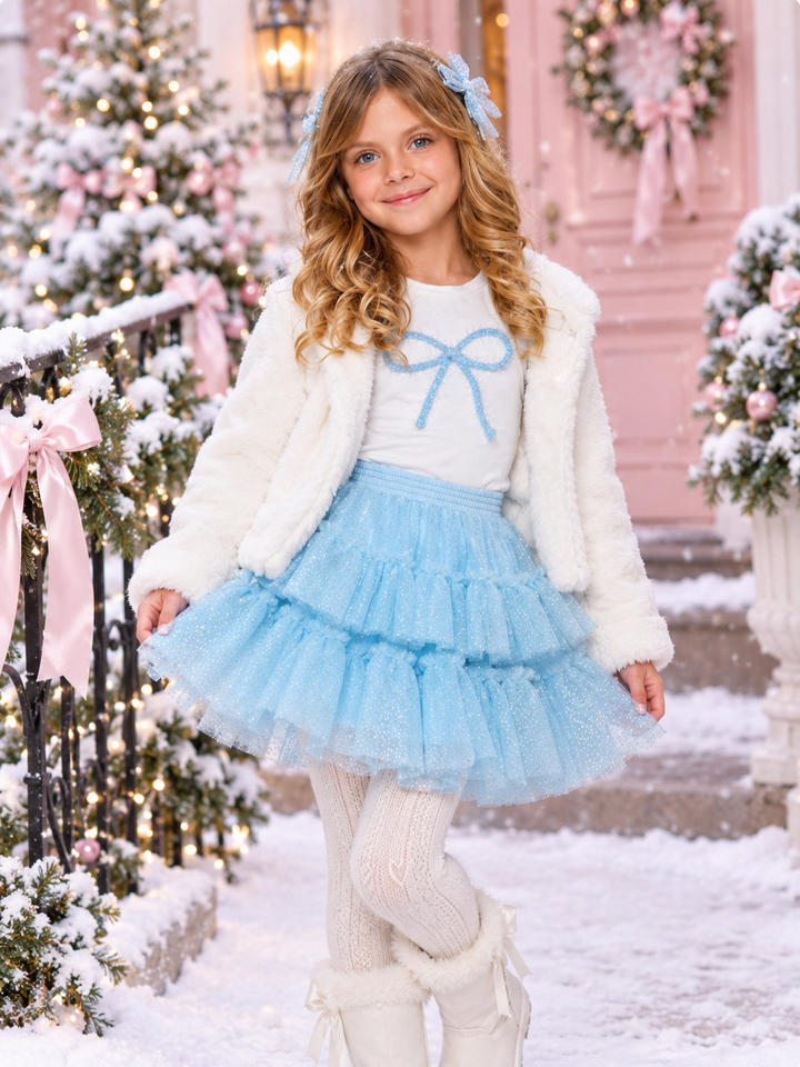 Sweet Bow Ruffle Top and Tulle Skirt Set