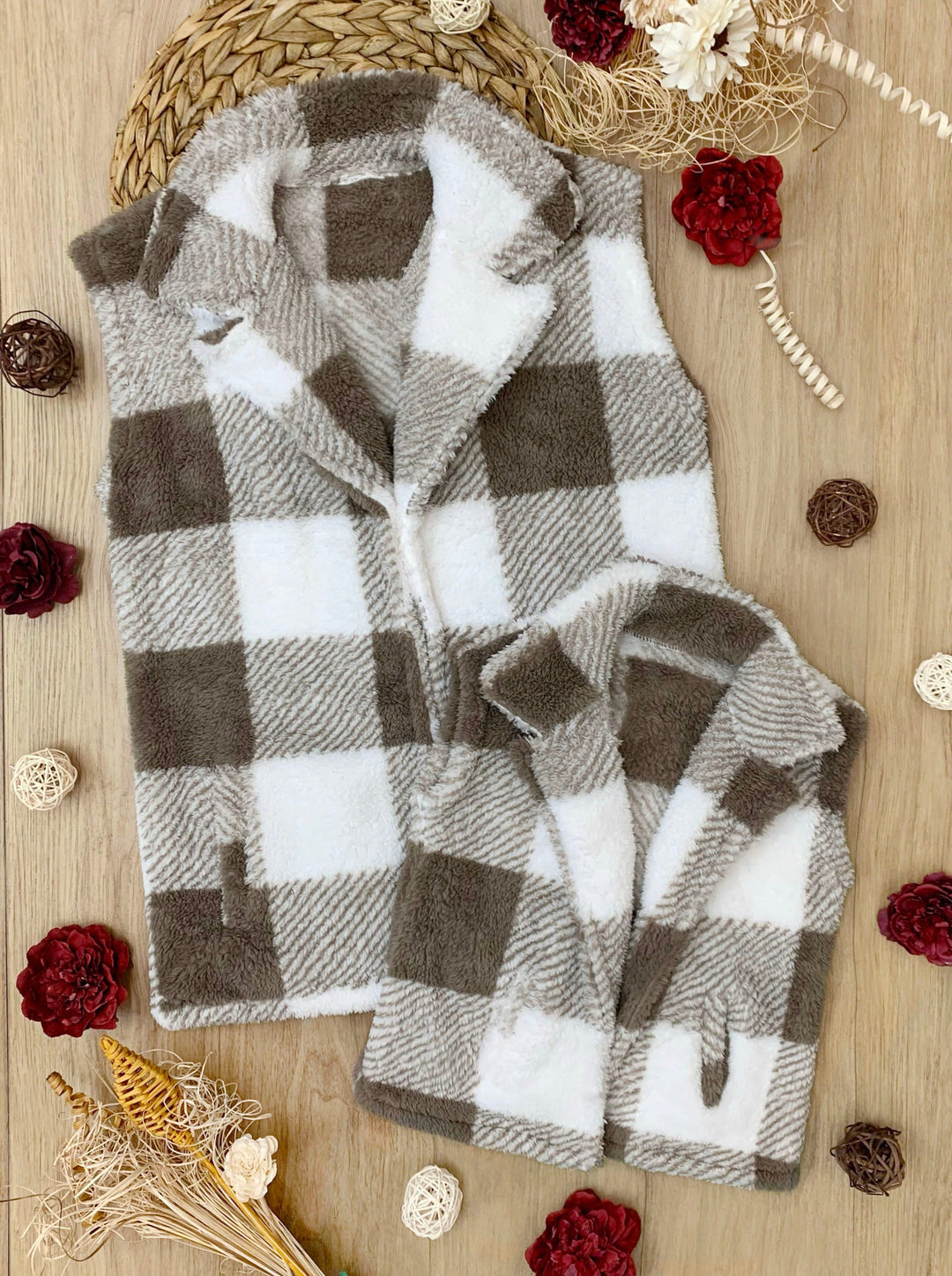 Mommy and Me Cozy Faux Fur Plaid Vest Mia Belle Girls