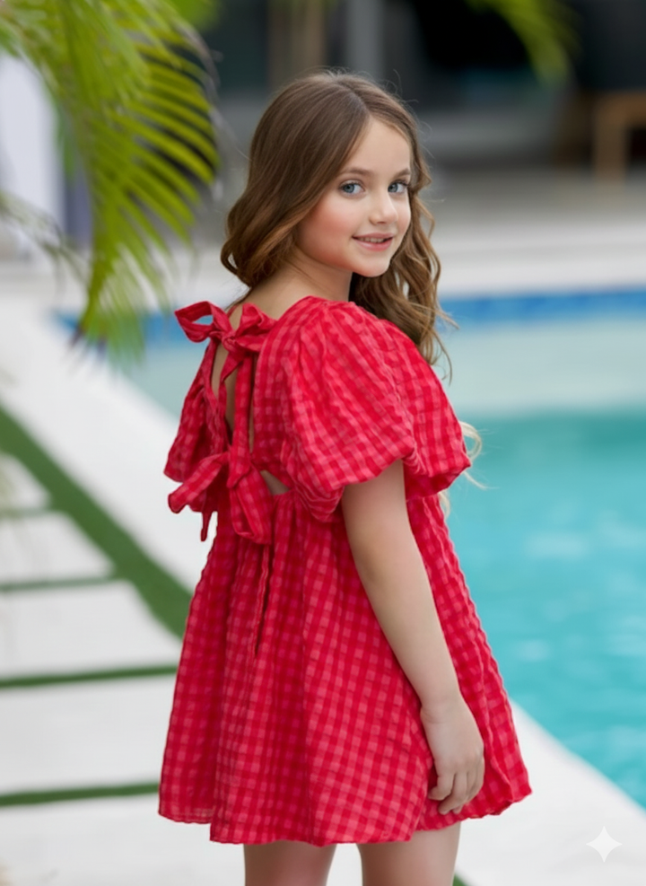 Gingham Puff Sleeve Babydoll Dress