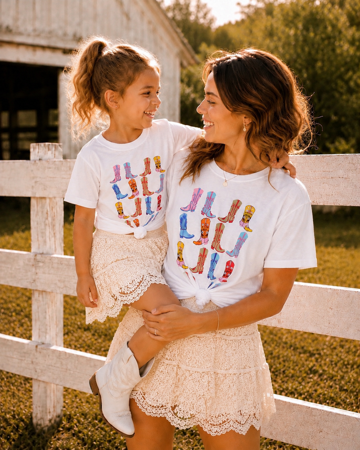 Mommy and Me Boot Scootin' Fun Cowgirl Boot Graphic Top