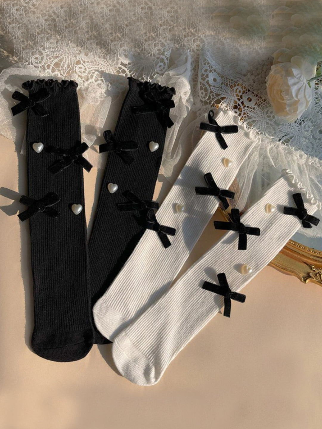 Pretty and Polished Lettuce Edge Ribbon Socks Mia Belle Girls
