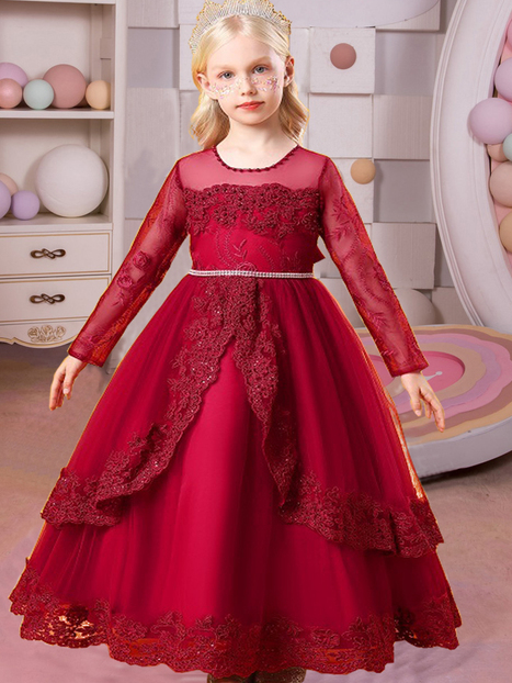 Gala Ready Sheer Shoulder Tiered Special Occasion Dress Mia Belle Girls