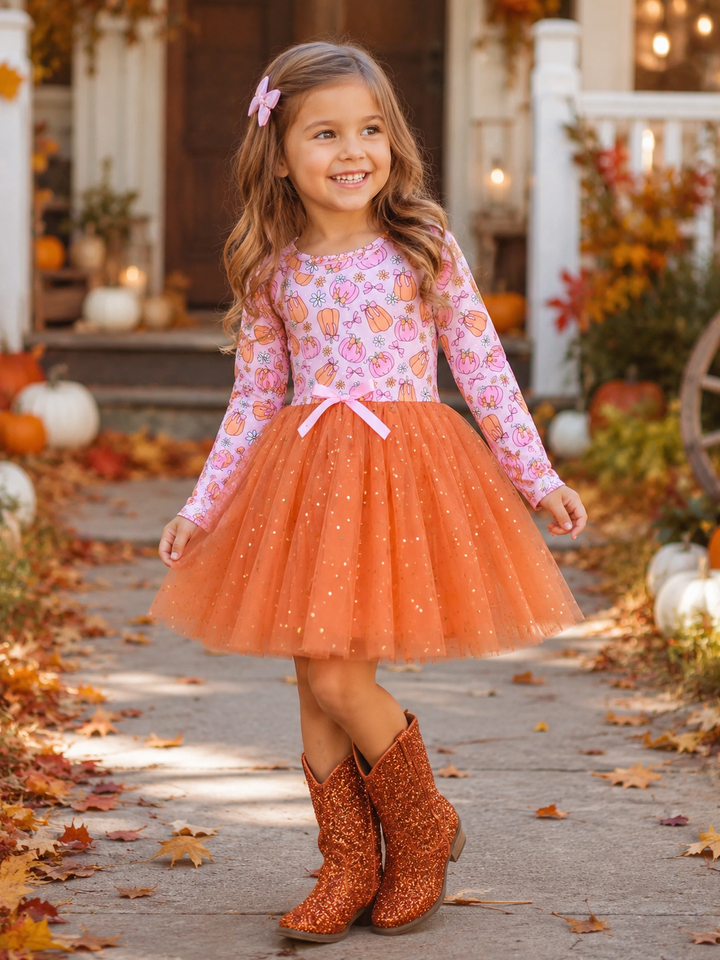 Fall Fun Pumpkin Glitter Tutu Dress