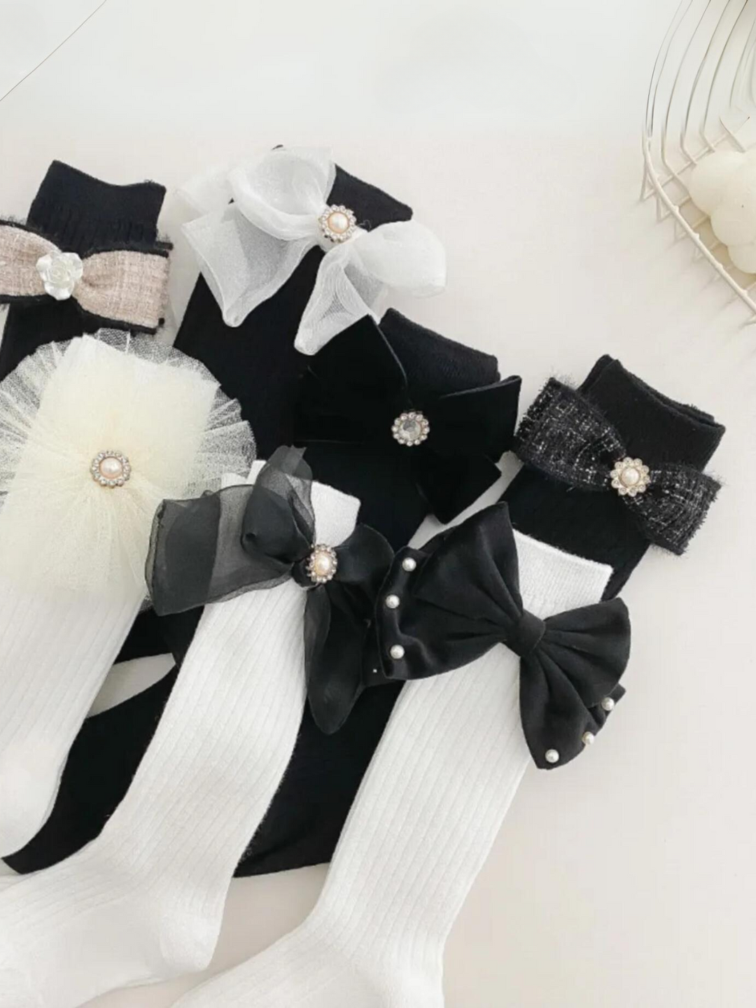 Elegant Pearl & Big Bowknot Princess Socks Mia Belle Girls