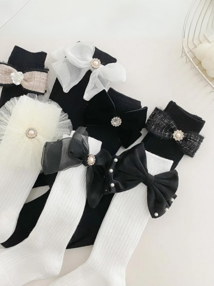 Elegant Pearl & Big Bowknot Princess Socks Mia Belle Girls