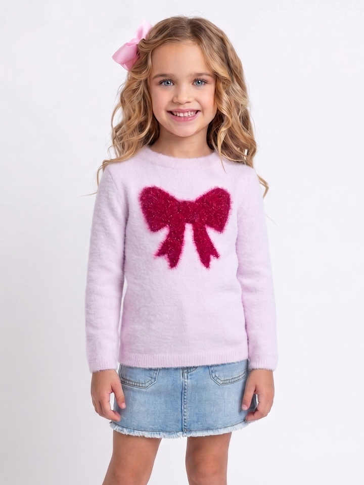 Sweet Bow Pink Fuzzy Sweater Mia Belle Girls