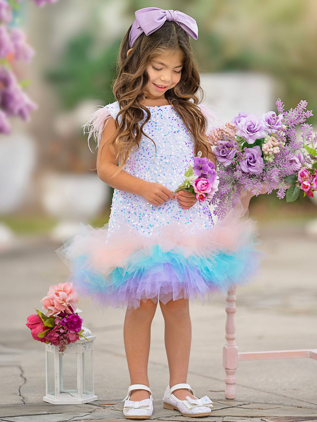 Sequin Feather Tulle Party Dress