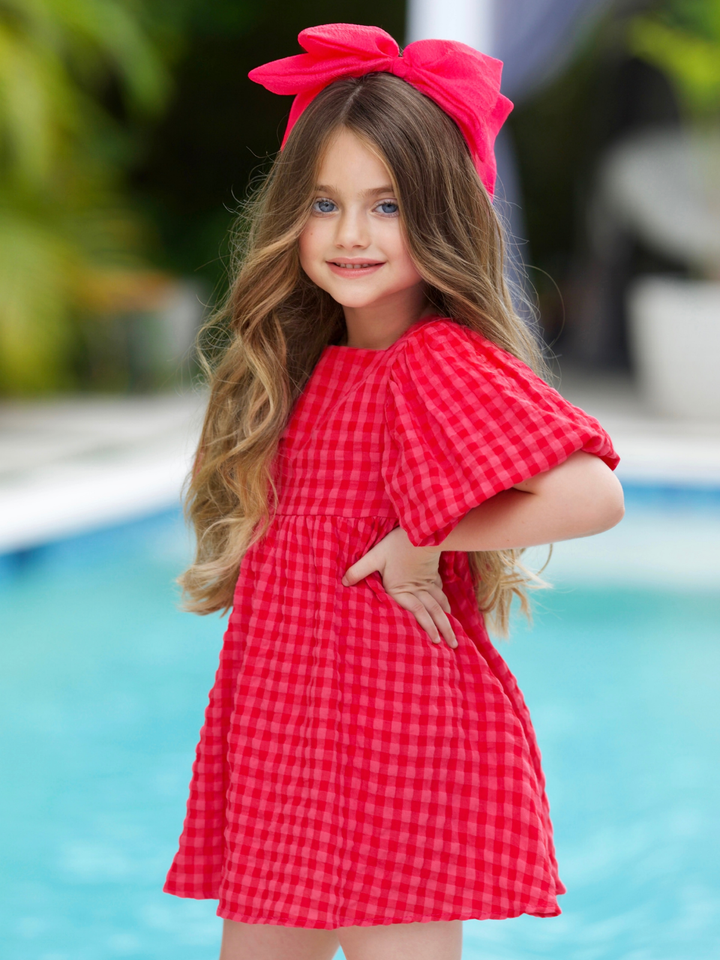 Gingham Puff Sleeve Babydoll Dress