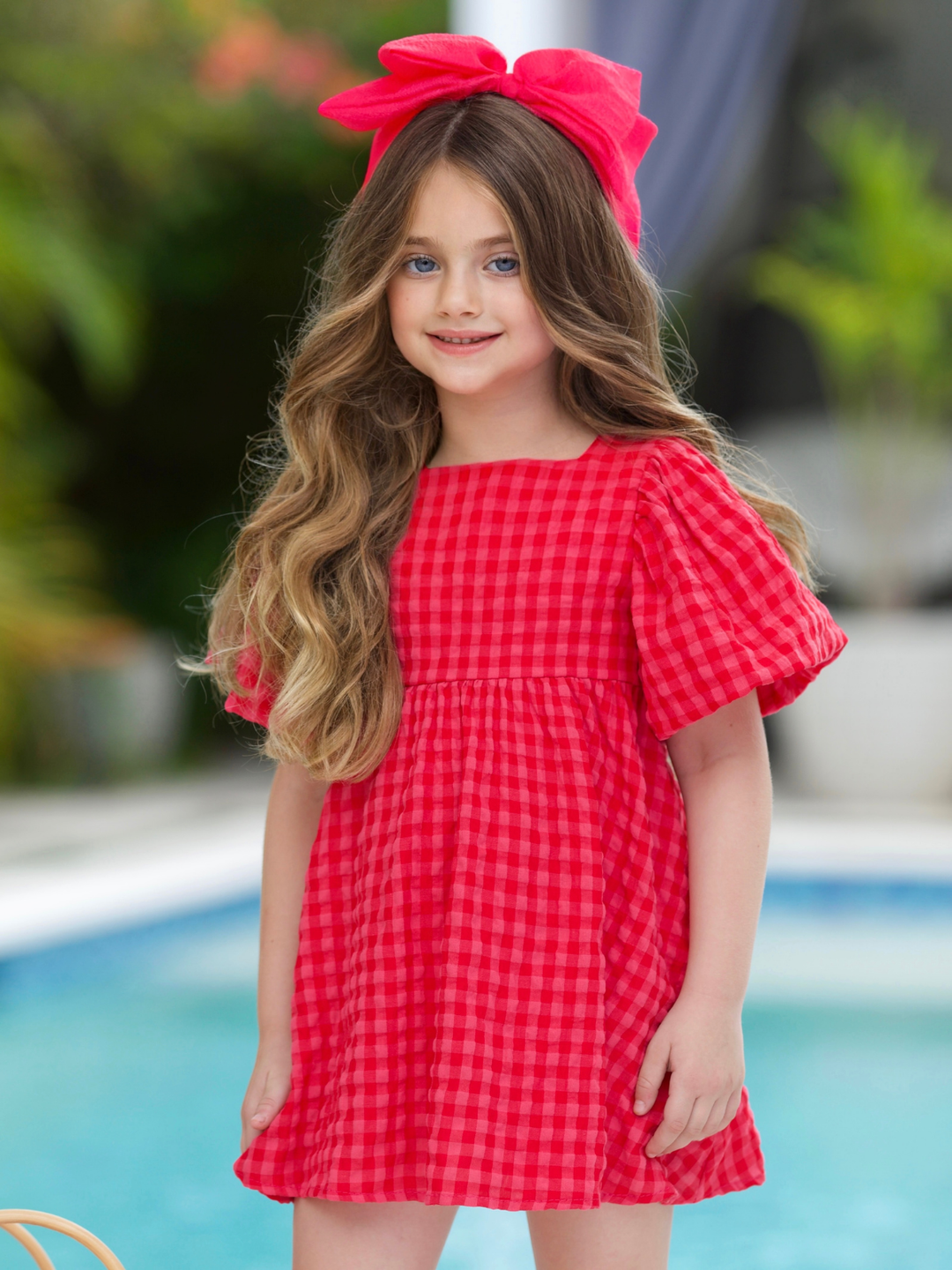 Gingham Puff Sleeve Babydoll Dress