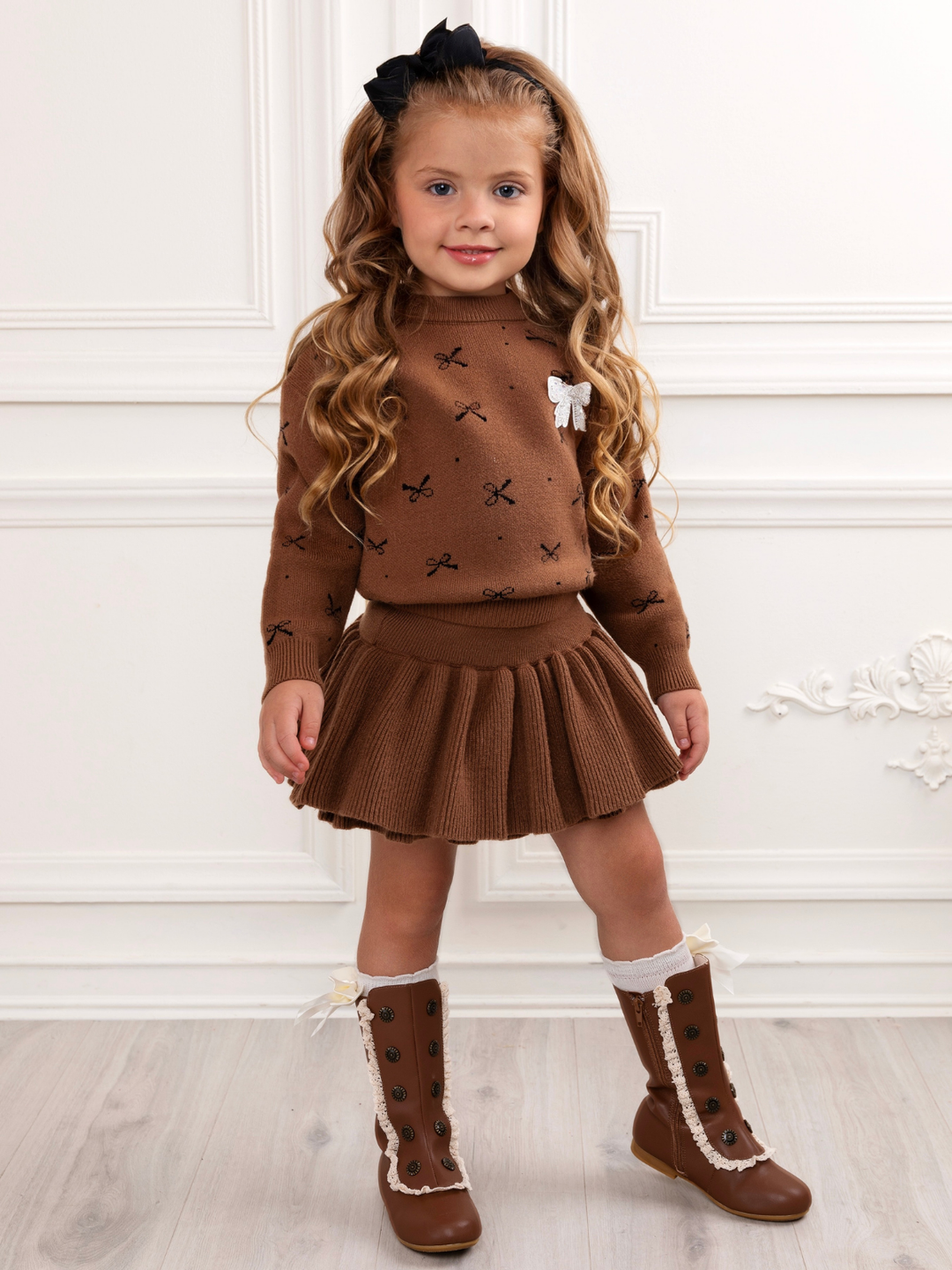 Cozy Bow Sweater and Ruffle Skirt Set