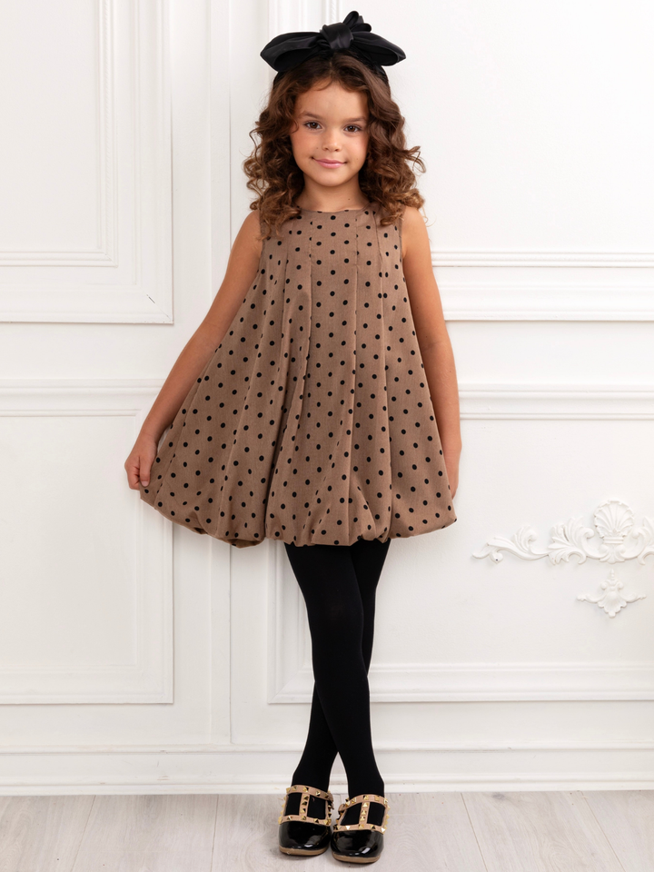 Chic Tan Polka Dot Bubble Dress Brown / 3T