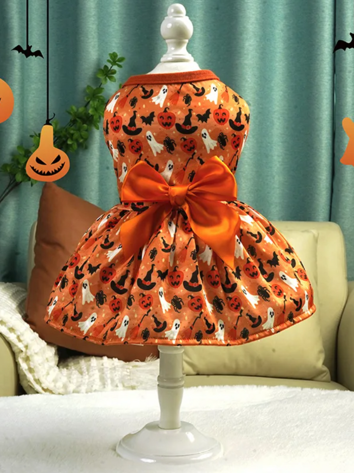 Dog Spooky Pumpkin Halloween Costume Mia Belle Girls