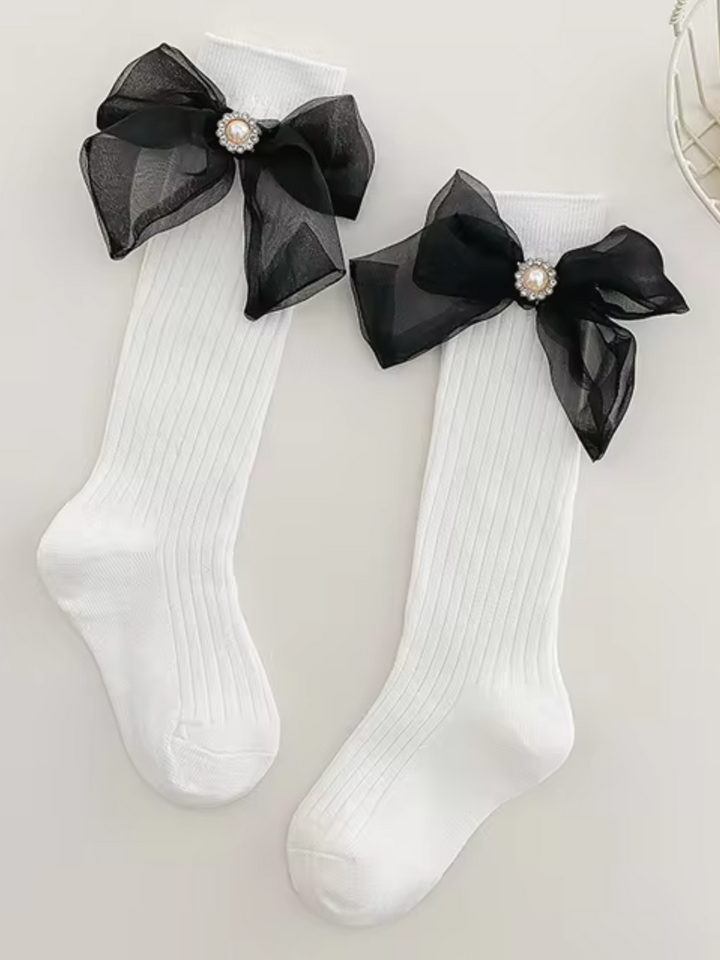 Elegant Pearl & Big Bowknot Princess Socks Mia Belle Girls