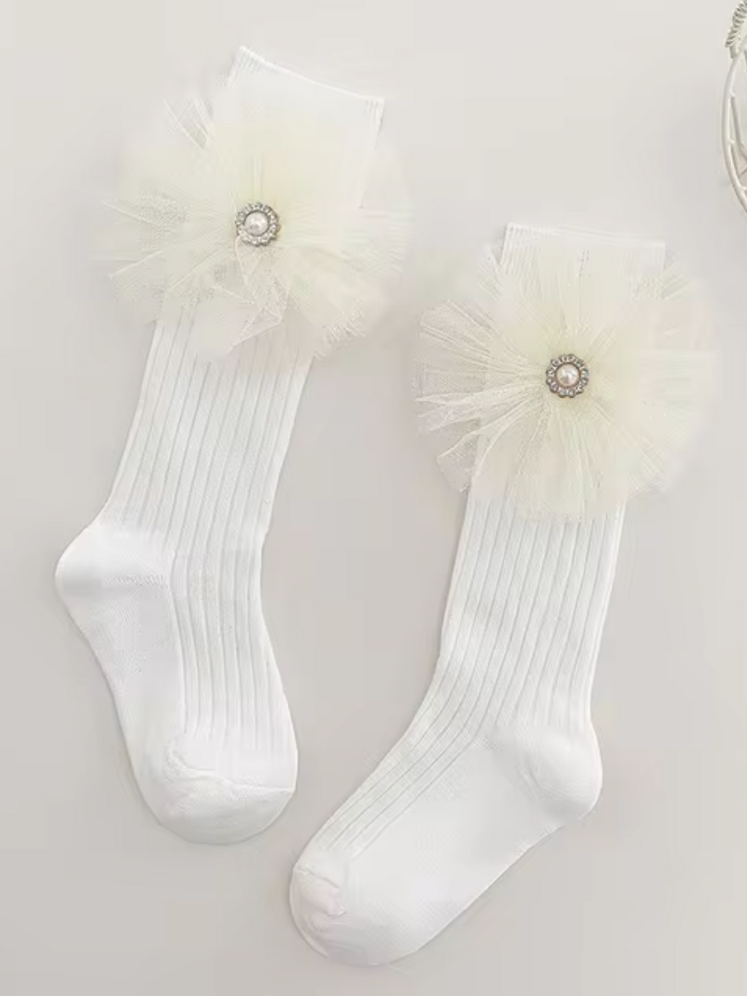 Elegant Pearl & Big Bowknot Princess Socks Mia Belle Girls