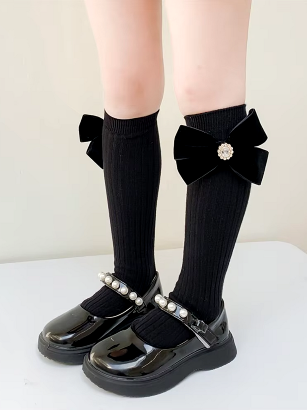 Elegant Pearl & Big Bowknot Princess Socks Mia Belle Girls