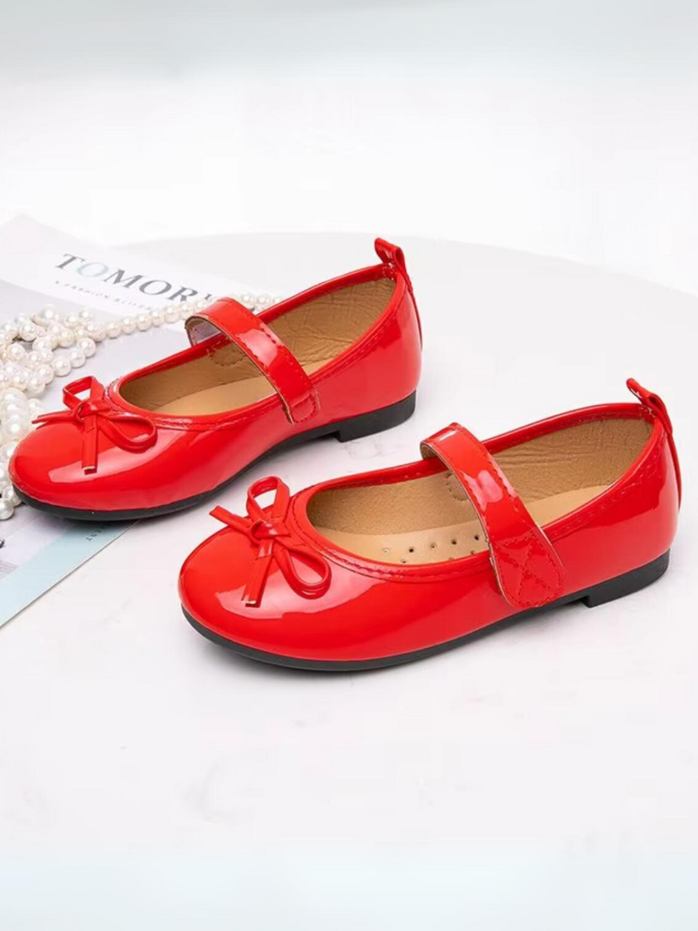 Cherry Red Patent Bow Mary Jane Flats Shoes By Liv and Mia Mia Belle Girls