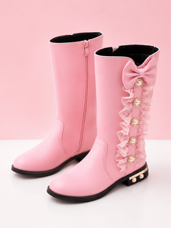 Pretty in Pink Pearl & Lace Bow Boots