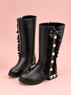 Black Pearl & Lace Bow Boots