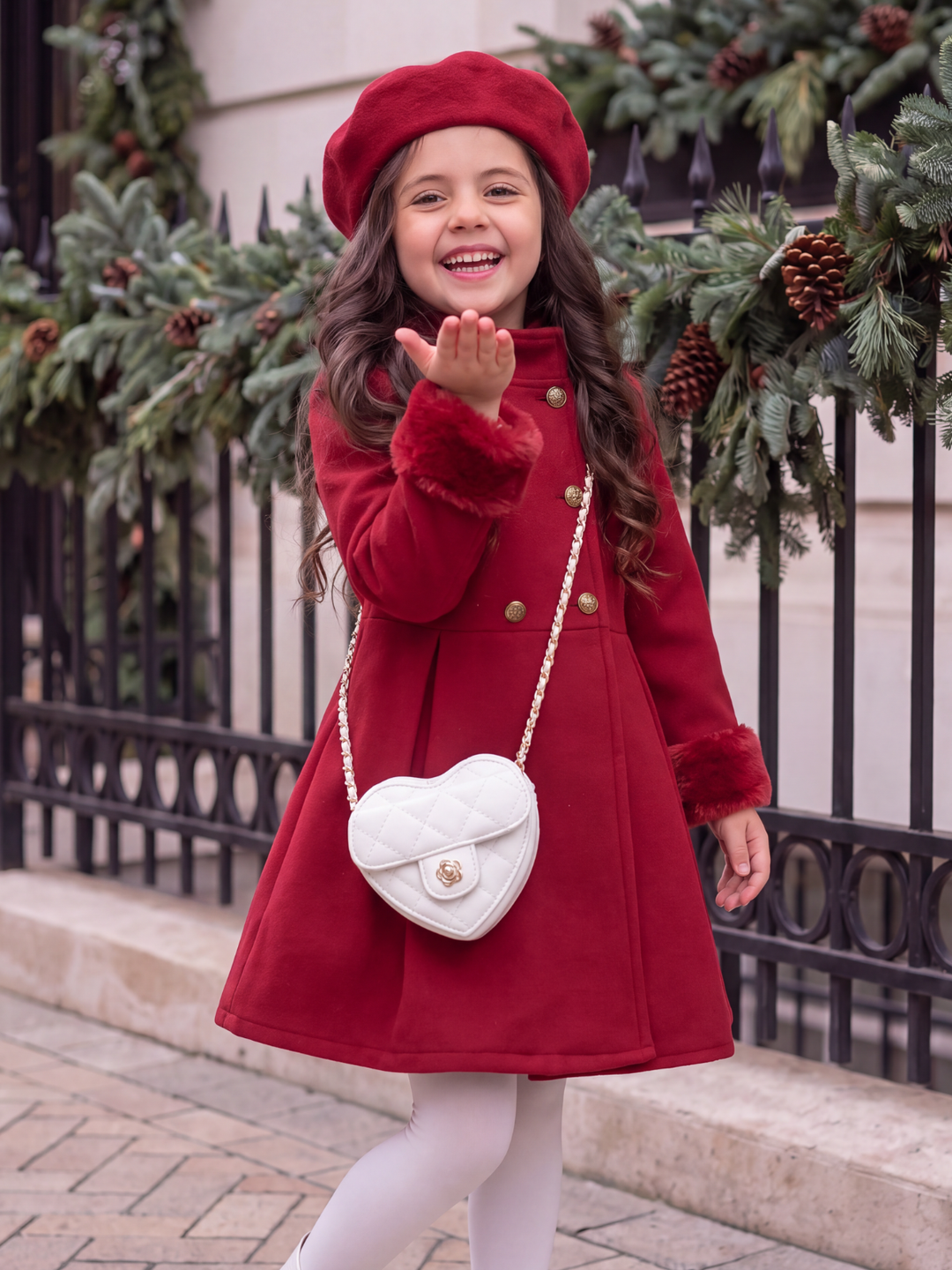 Girls Red Fleece Coat And Beret Set