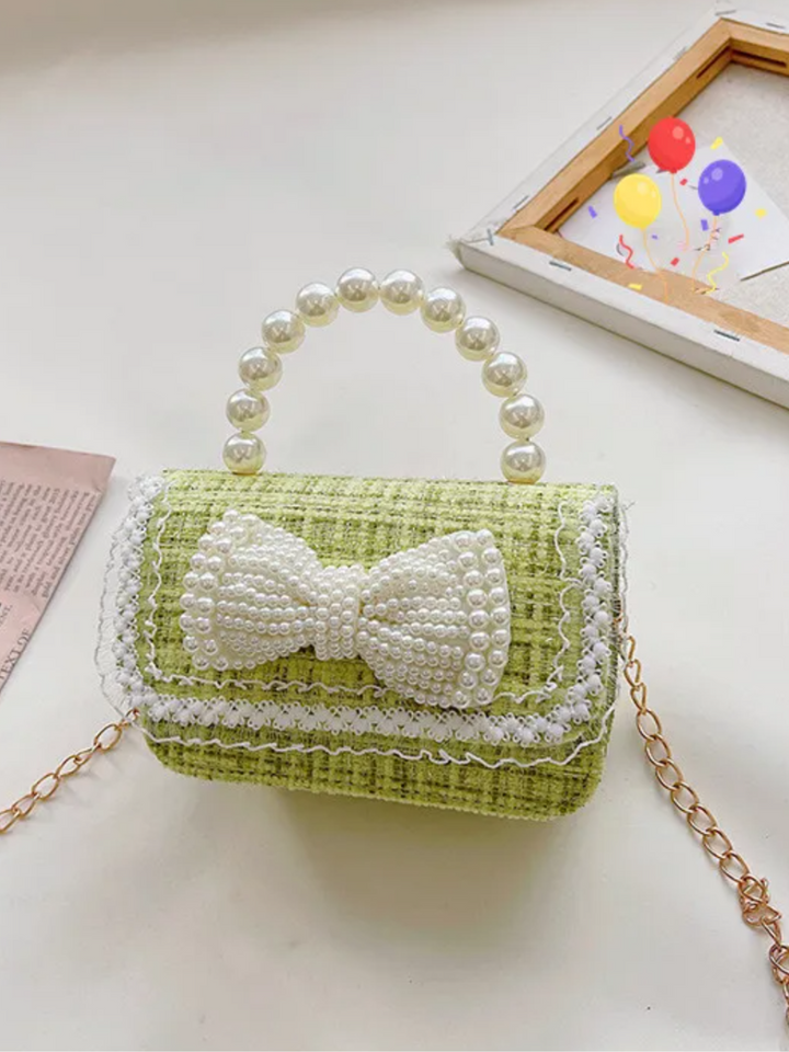 Cute Bow Decor Crossbody Bag with Pearl Handle by Liv and Mia Mia Belle Girls
