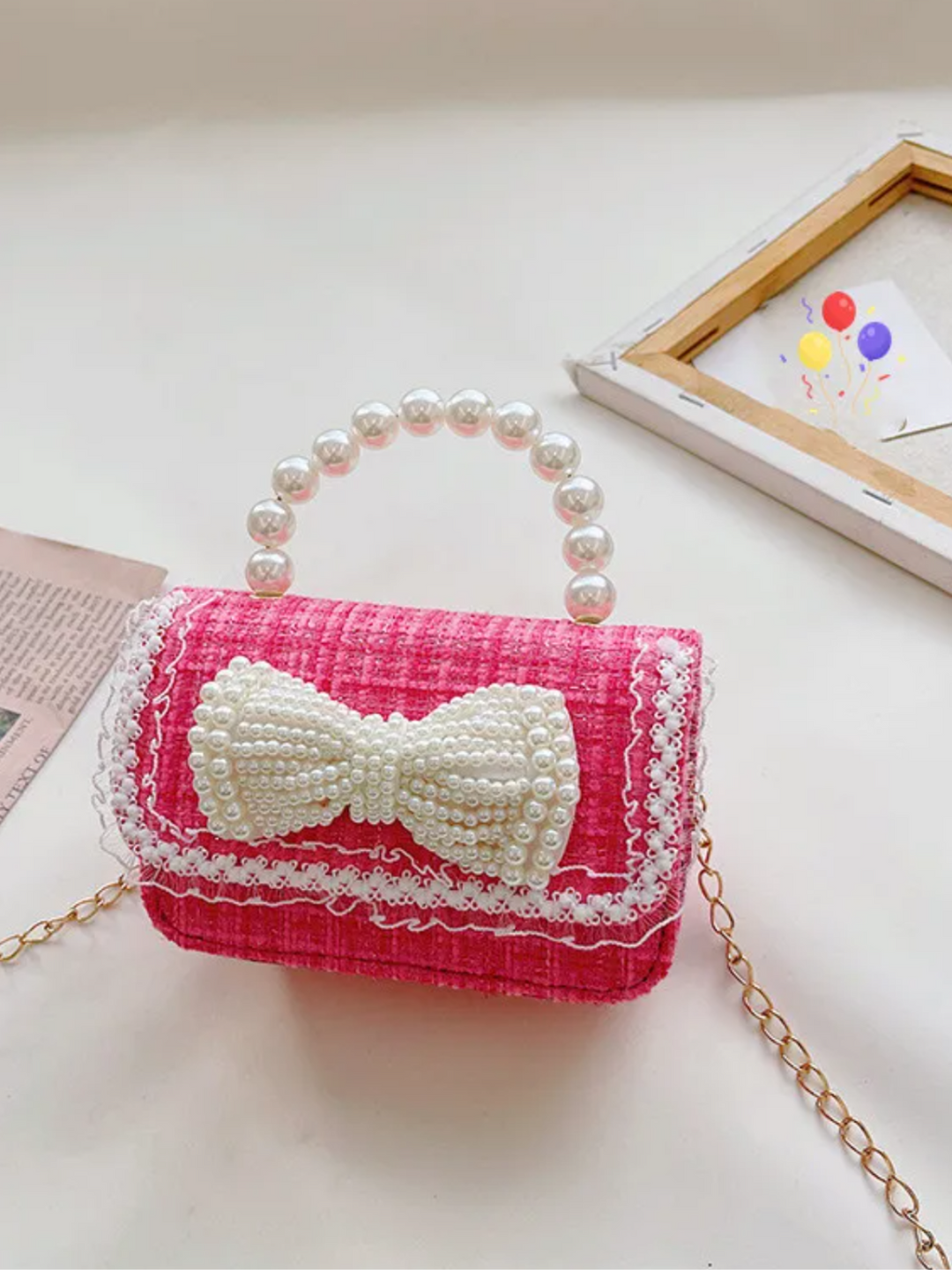 Cute Bow Decor Crossbody Bag with Pearl Handle by Liv and Mia Mia Belle Girls