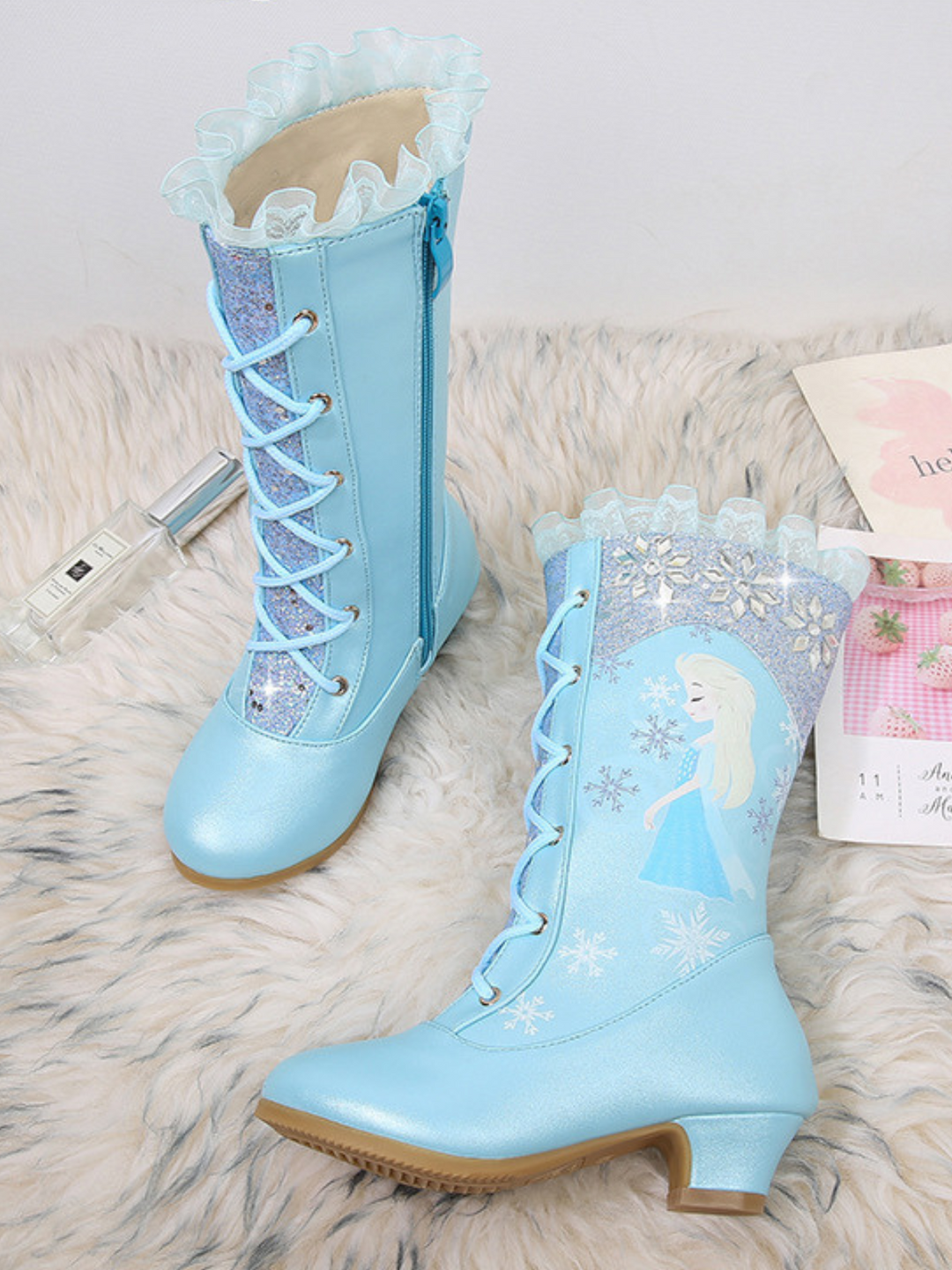 Snow Princess Ruffle Trim Sparkly Boots By Liv and Mia Mia Belle Girls