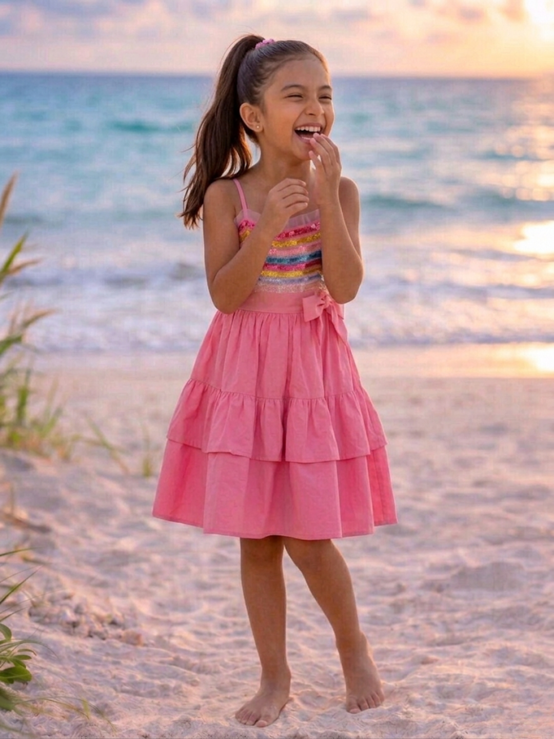 Candy Sparkle Rainbow Sequin Cotton Dress Pink / 10/12