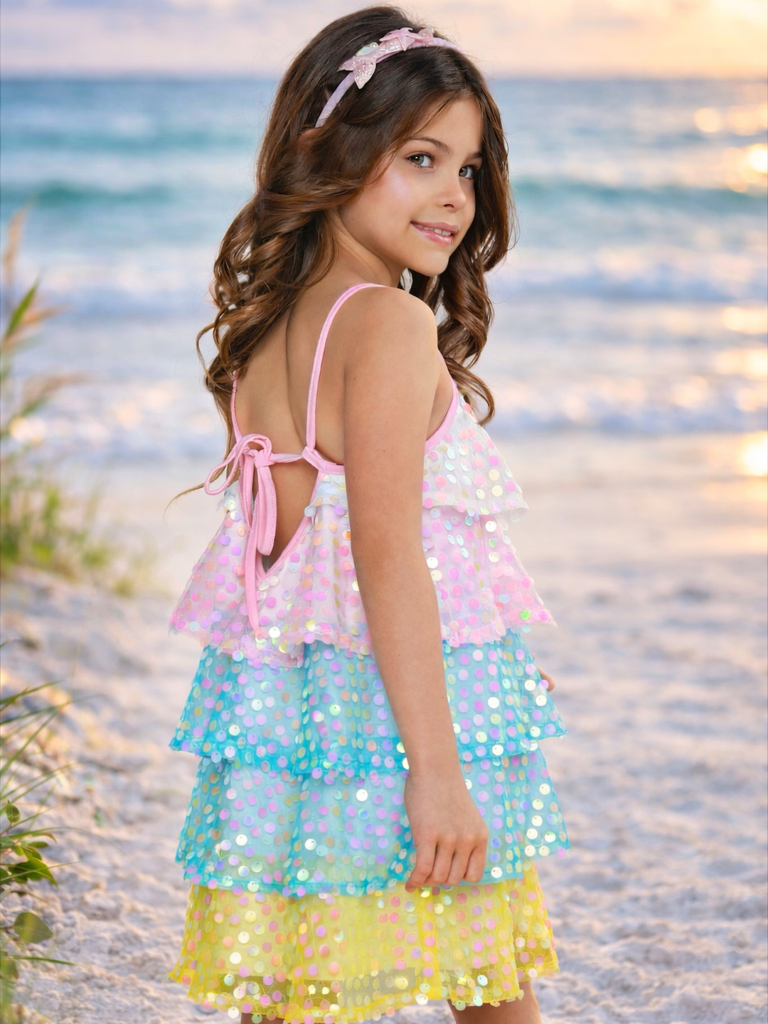 pastel sequin party dress for girls birthday outfit