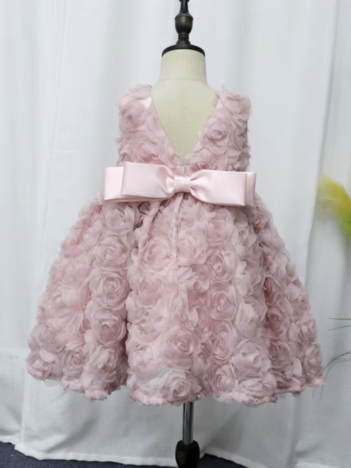 Blush Pink Rosette Bow Party Dress