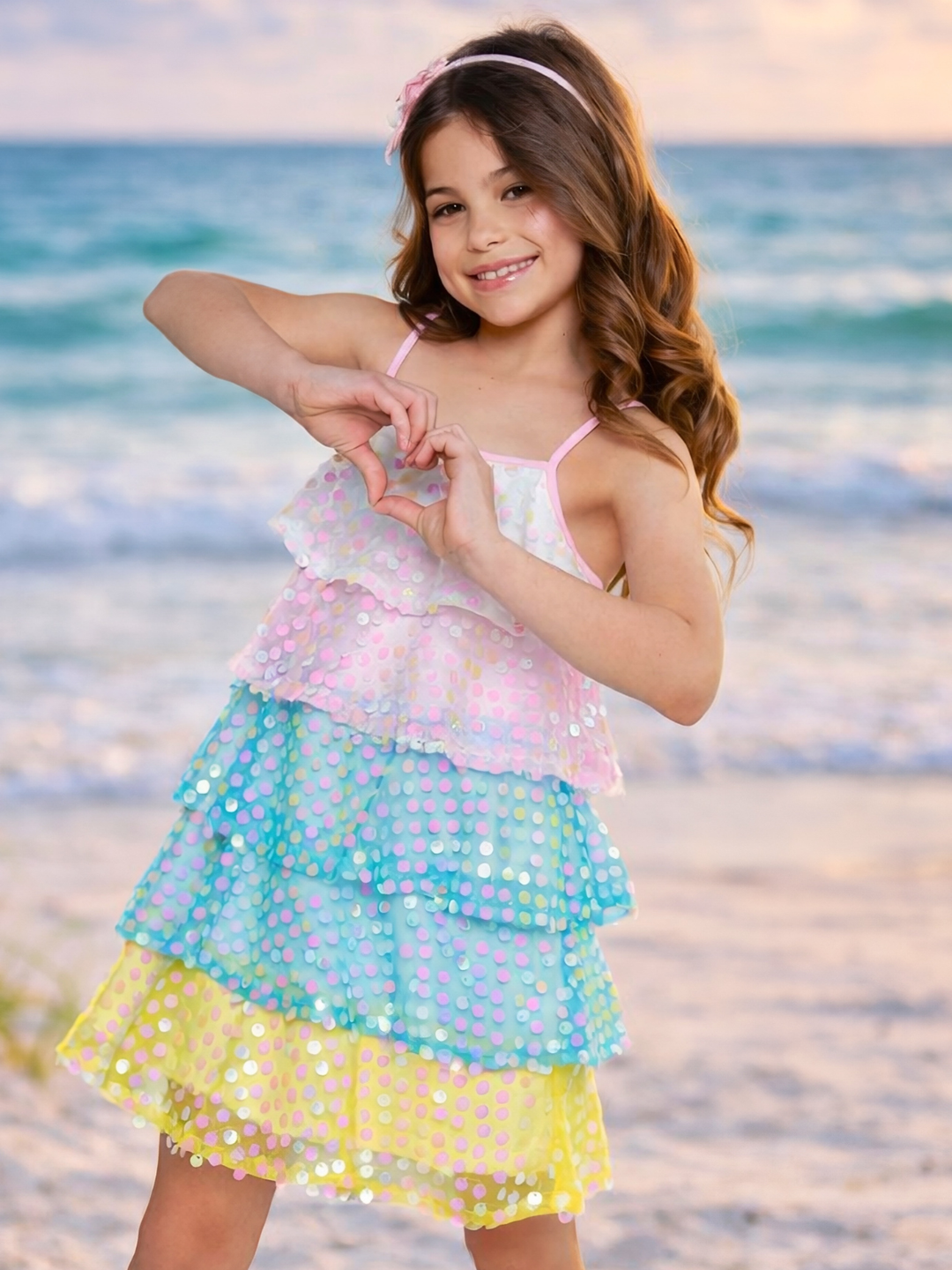 rainbow sequin tiered dress for girls pastel sparkle dress