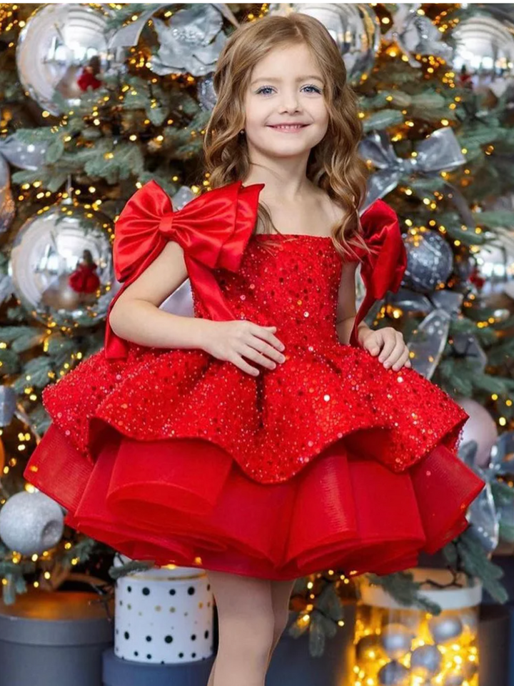 Sequin Princess Festive Holiday Gown with Double Bows Mia Belle Girls
