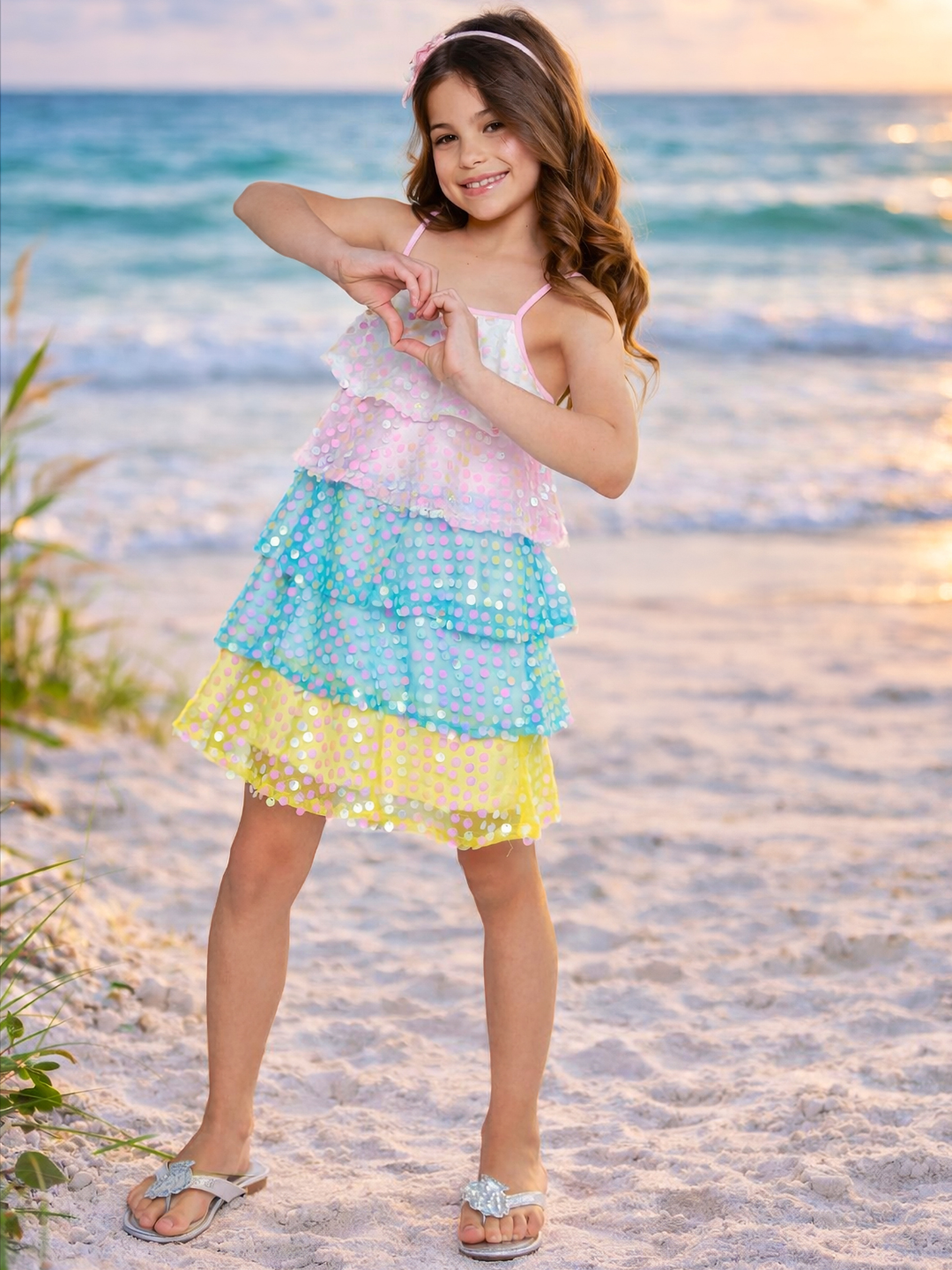 rainbow sequin tiered dress for girls pastel sparkle dress