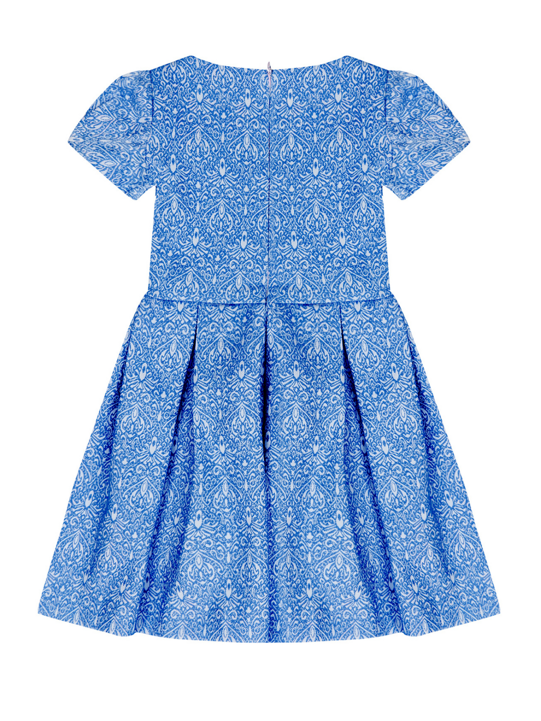 Kids Couture x Mia Belle Girls Blue Brocade Pleated Midi Dress