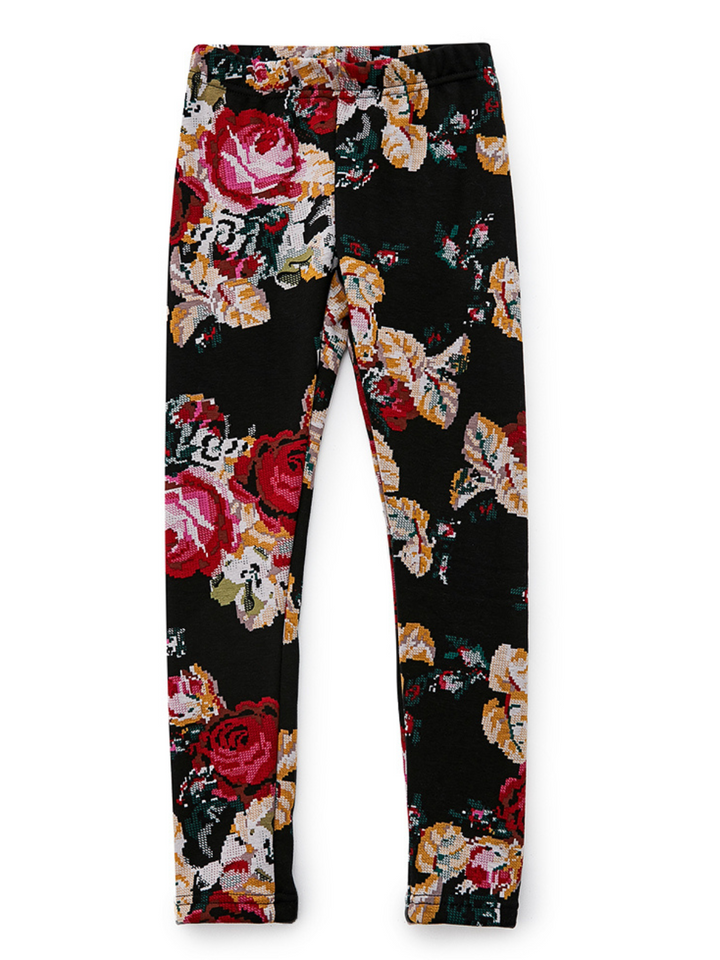 Black Floral Embroidered Leggings by Kids Couture Mia Belle Girls