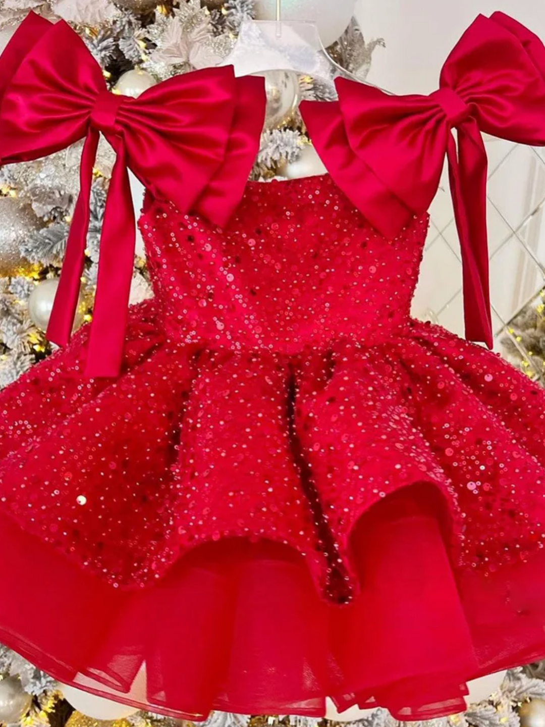 Sequin Princess Festive Holiday Gown with Double Bows Mia Belle Girls