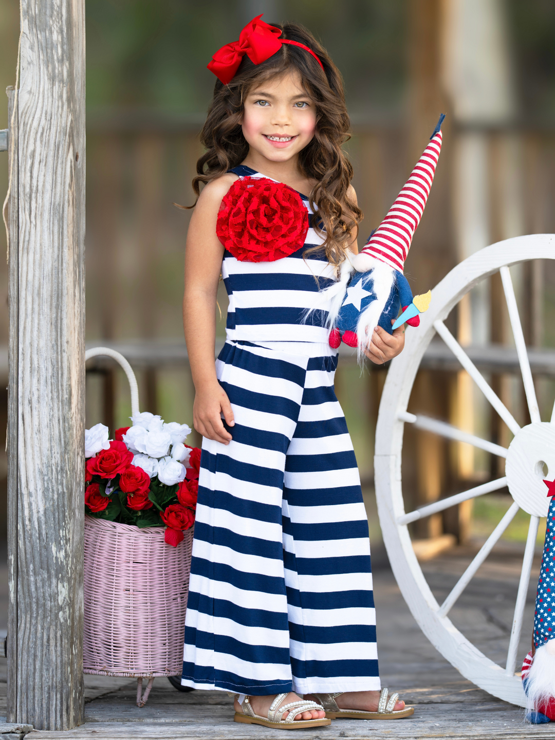 Star Spangled Stripes One Shoulder Top and Pant Set