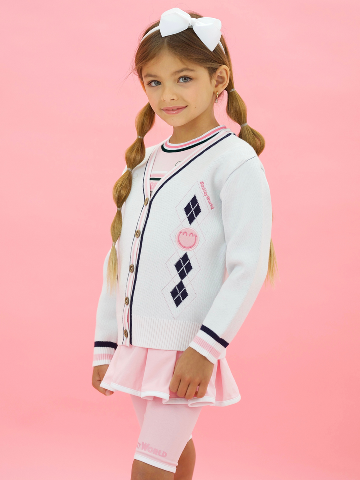 SmileyWorld Tennis Club Argyle Knit Cardigan