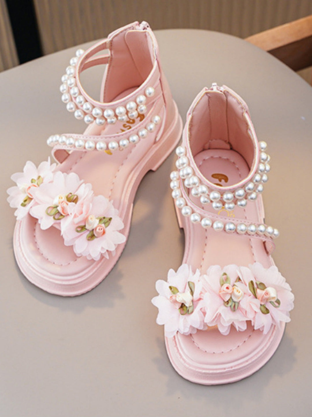 Charming Girls' Pearl-Embellished Floral Sandals By Liv and Mia Mia Belle Girls