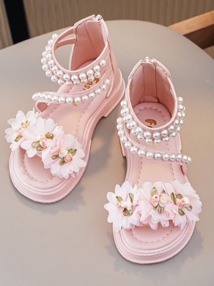 Charming Girls' Pearl-Embellished Floral Sandals By Liv and Mia Mia Belle Girls