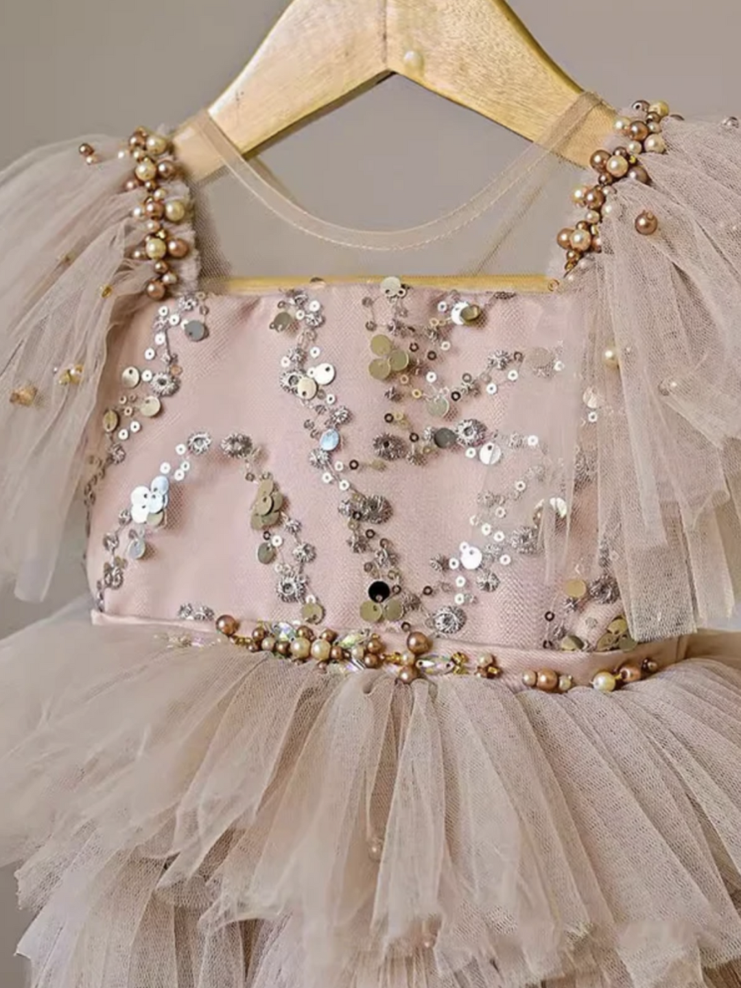 Champagne Sparkle Tulle Tiered Ruffle Party Dress