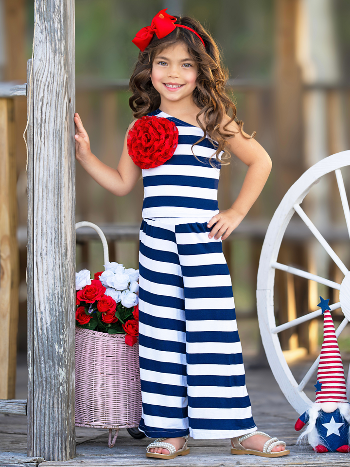 Star Spangled Stripes One Shoulder Top and Pant Set