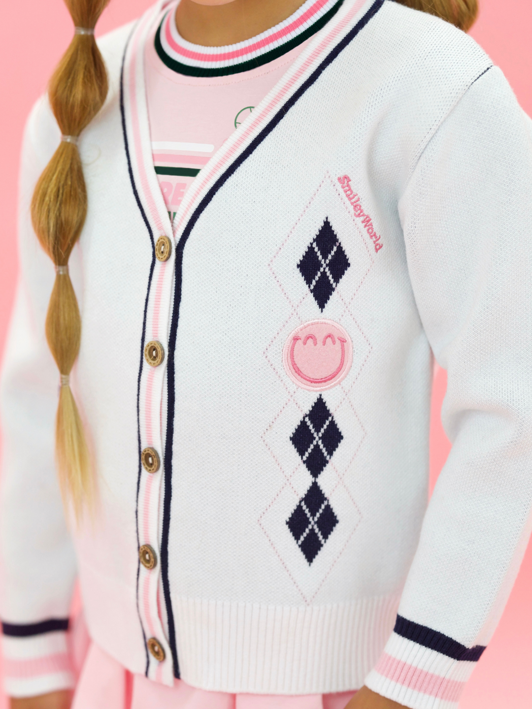 SmileyWorld Tennis Club Argyle Knit Cardigan
