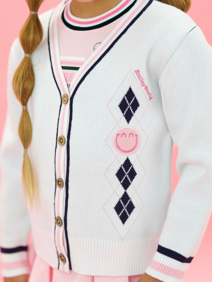 SmileyWorld Tennis Club Argyle Knit Cardigan