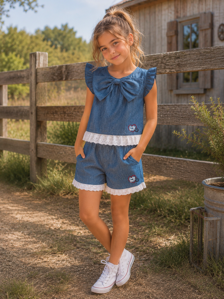 SmileyWorld Denim Bow Ruffle Short Set