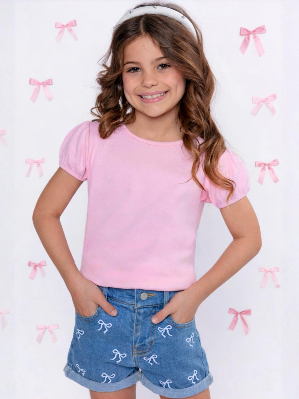 Chic Bow Embroidered Denim Shorts Mia Belle Girls