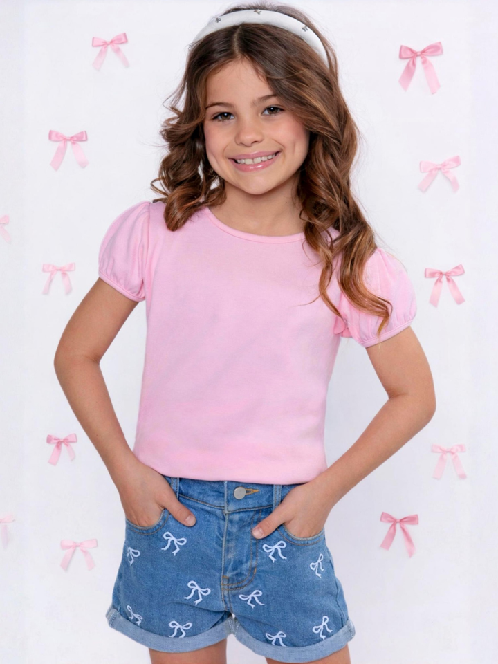 Chic Bow Embroidered Denim Shorts Mia Belle Girls