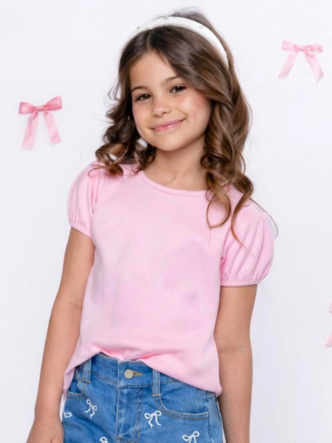 Pink Everyday Puff Sleeve Essential Tee
