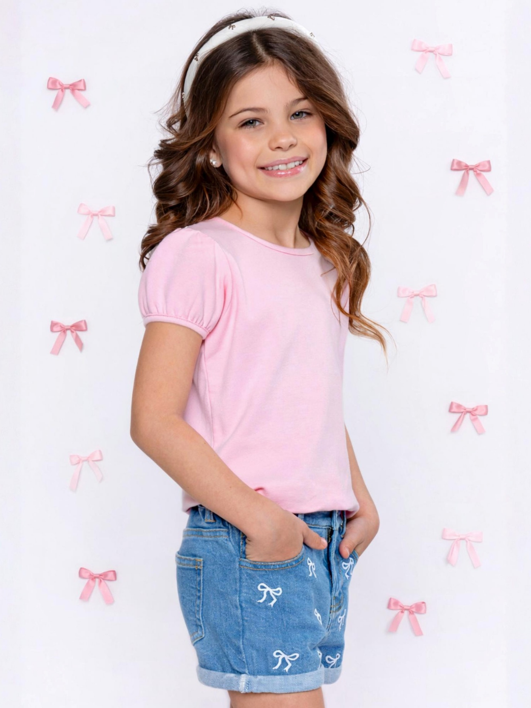 Chic Bow Embroidered Denim Shorts Mia Belle Girls