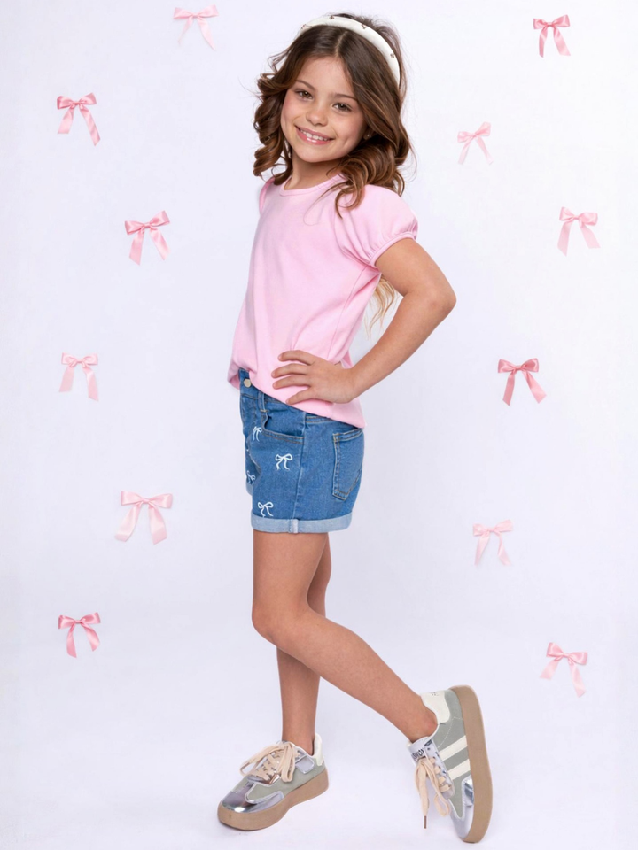 Chic Bow Embroidered Denim Shorts Mia Belle Girls