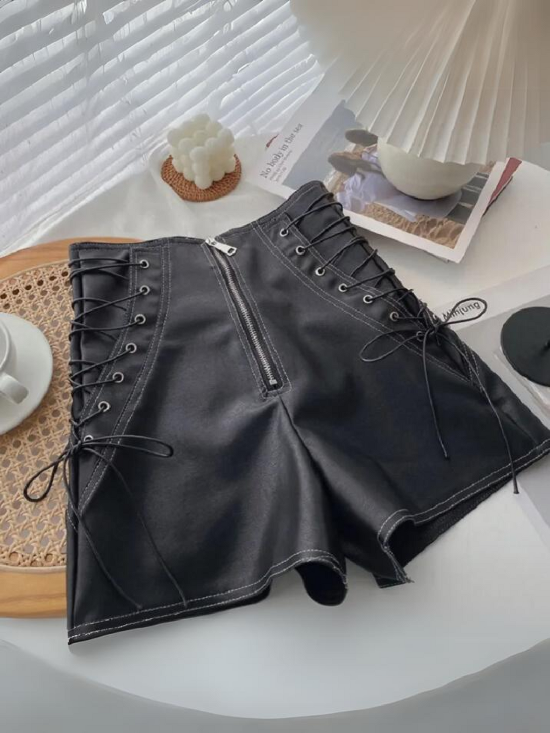 Mia Belle Girls Vegan Leather Lace-Up Shorts | Girls Elevated Casual